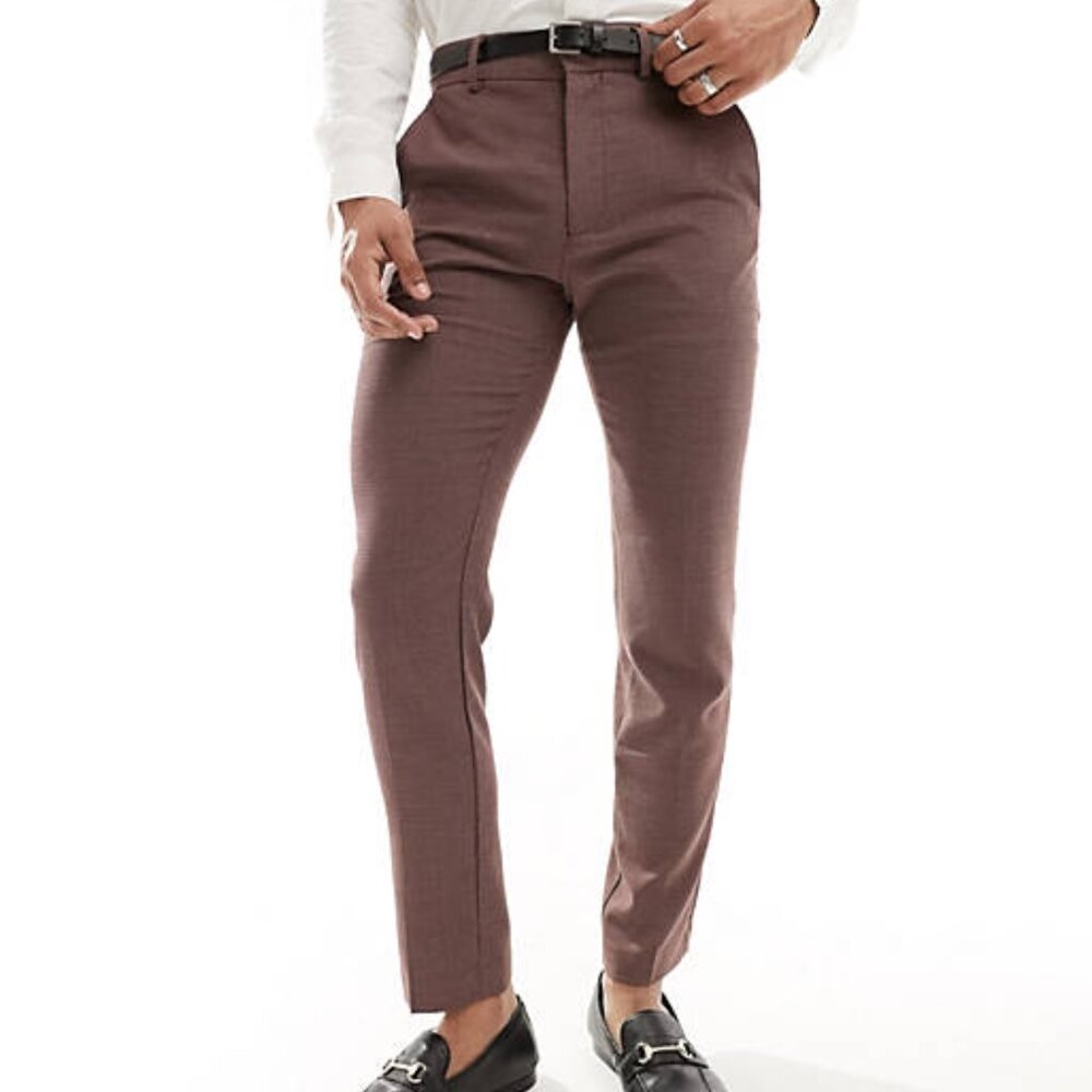 ❌SOLD❌ ASOS DESIGN Wedding Slim Suit Pants in Burgundy Microtexture Size 34W/34L